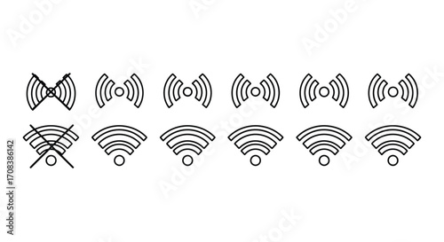 Set of wireless signal icons showing signal strength levels and connection status vector