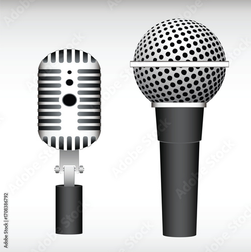 Classic vintage and modern dynamic microphones vector illustration.