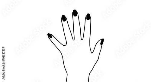 Black Outline Hand with Painted Fingernails