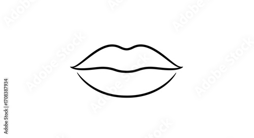 Simple Line Art Illustration of Lips with a Slight Smile
