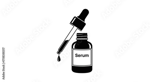 Black and White Serum Bottle with Dropper Illustration