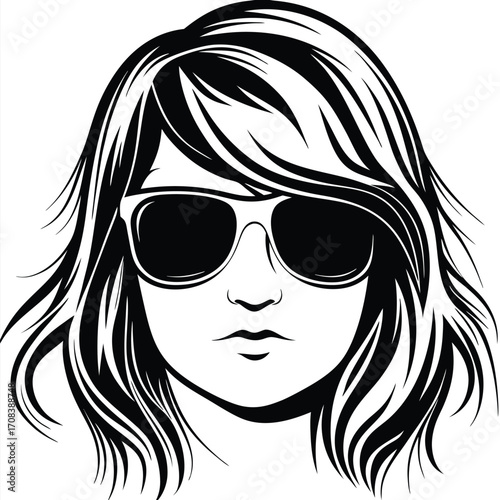 Silhouette face shows a young woman with short hair wearing sunglasses