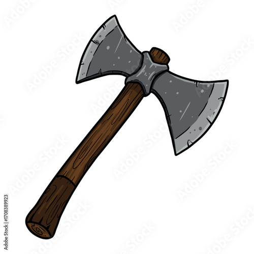Chopping wood with a hand axe forest clearing illustration outdoor craftsmanship. Vector illustration