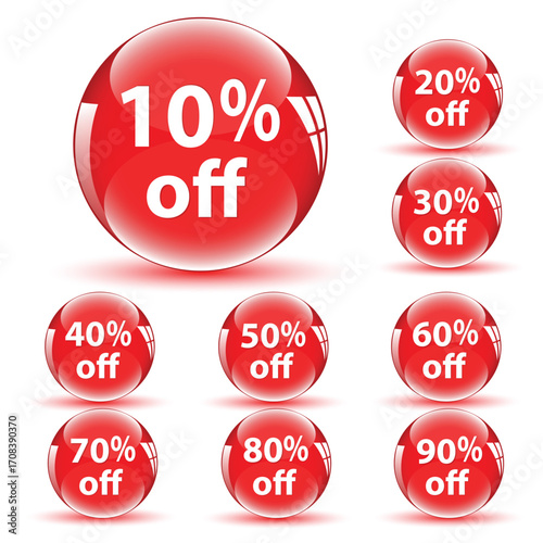 Collection of Red Discount Spheres with Percentage Off Offers.