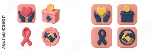 Colorful collection of charity and donation icons showcasing support and community engagement in a modern design