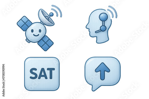 Communication concepts highlighted through satellite, headset, notification, and SAT text in modern design
