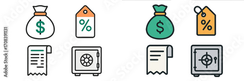 Financial symbols illustrating money management, savings, and accounting practices in a modern setting