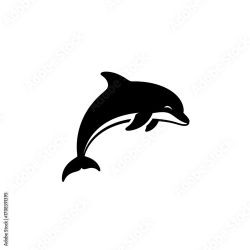 Black Silhouette of a Dolphin Leaping Upward