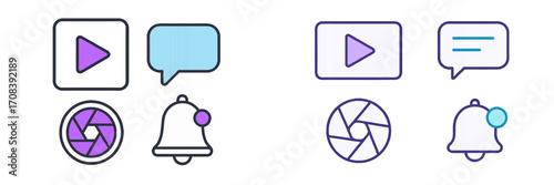 Icons representing multimedia functions for digital content creation and communication