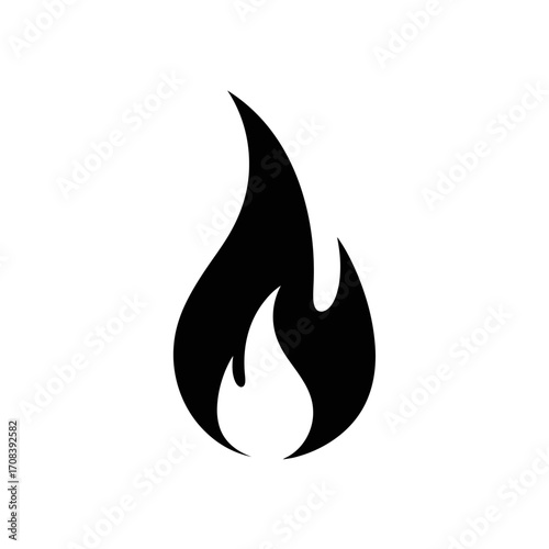 Stylized Black Flame Icon on White Background