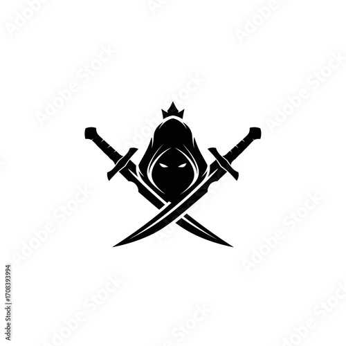 Silhouette of Hooded Figure with Crossed Swords