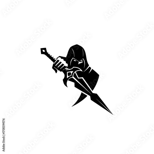 Hooded Assassin with Crossed Swords Silhouette Illustration