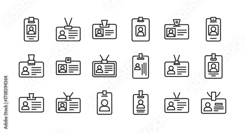 Collection of hand drawn id card icons representing security access and identification badges vector