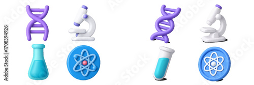 Various laboratory icons representing molecular biology, chemistry, and research tools in a colorful and modern style