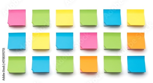 Assorted color notes on white background, office planning and reminders