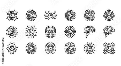 Abstract brain patterns and anatomical views in stylized line art collection vector