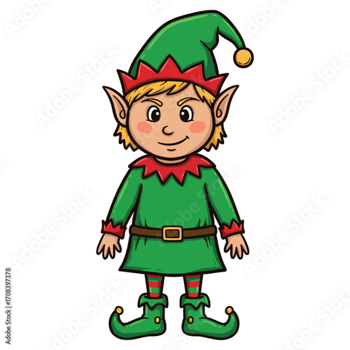 Festive elf character design fantasy world illustration colorful environment playful viewpoint whimsical concept. Vector illustration