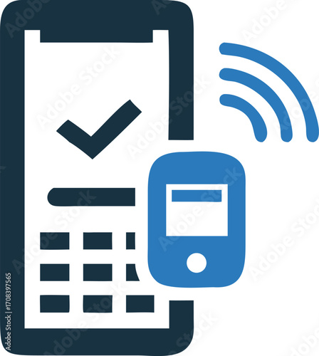 Modern smartphone displays successful wireless connectivity with a smaller device in a simple, elegant way