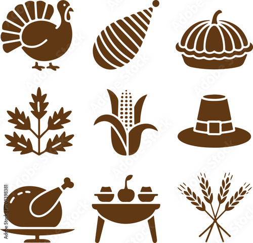 Thanksgiving Icons Festive Harvest Symbols