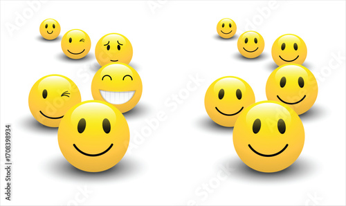 Group of Yellow Smiley Face Emoticons with Various Expressions.