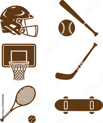 Comprehensive Vector Collection of Essential Sports Equipment Icons for Athletic Activities