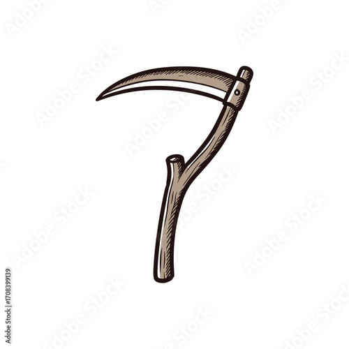 Harvesting tools agricultural field illustration rustic setting view farming concept. Vector illustration