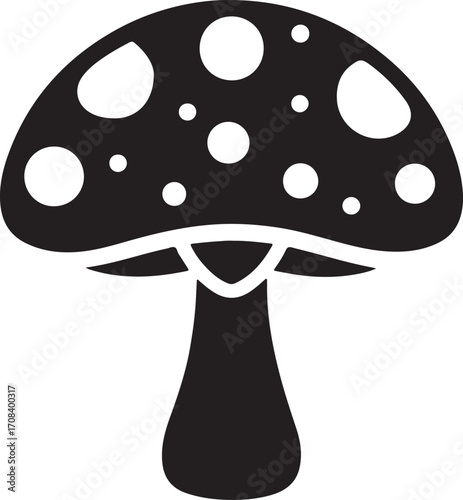 set of mushroom silhouette, vector and illustration, black and white