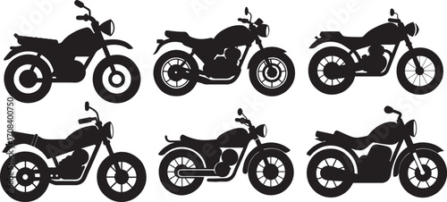 set of motorcycle silhouette, vector and illustration, black and white