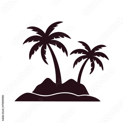 silhouette of tropical island with palm trees and beach