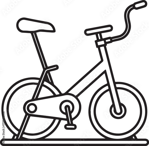 stationary bike line art, coloring book page line art drawing, vector and illustration