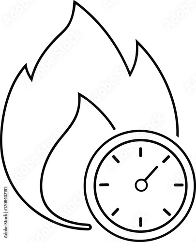 fire with stopwatch outline vector icon