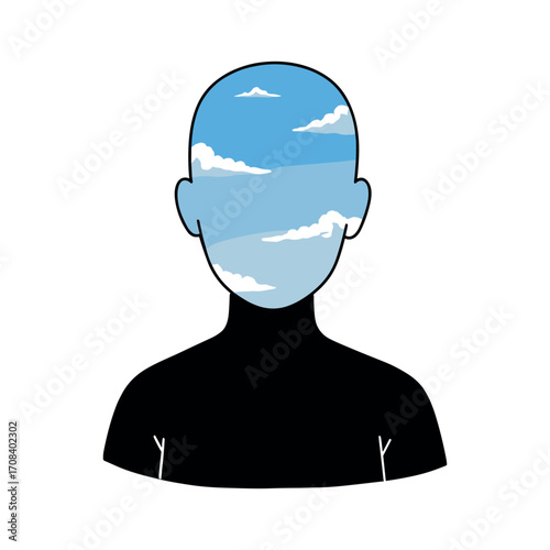 Mindful reflection surreal human form abstract sky digital art creative space conceptual perspective. Vector illustration