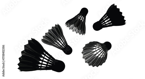 Five badminton shuttlecocks scattered on a white surface ready for play vector