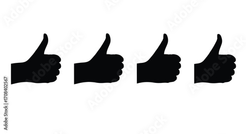 Four black silhouette thumbs up icons arranged in a row indicating approval vector