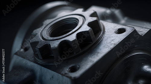 Wallpaper Mural Close-up of a metallic gear mechanism against a dark background. Torontodigital.ca