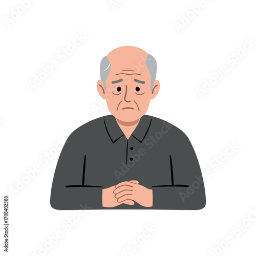 Reflective moment of an elderly man in a simple room emotional portrait introspective mood. Vector illustration