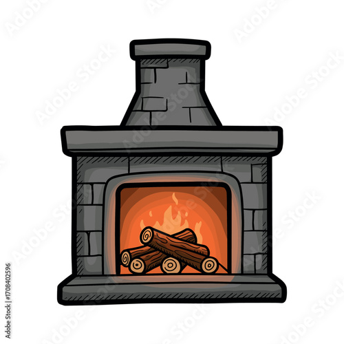 Cozy fireplace with burning logs living room illustration rustic front view warm atmosphere. Vector illustration