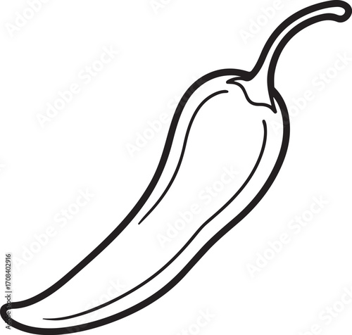 chili pepper line art, coloring book page line art drawing, vector and illustration
