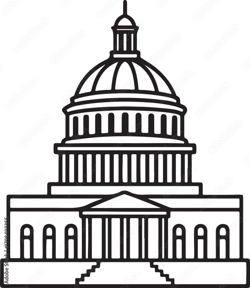 Obraz premium Washington capitol building line art, coloring book page line art drawing, vector and illustration