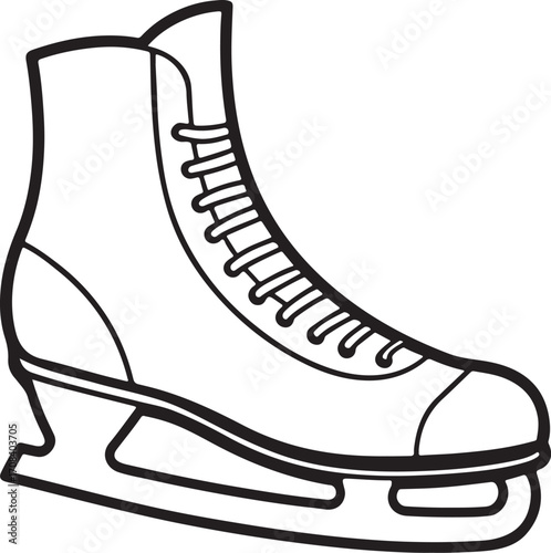 ice skate line art, coloring book page line art drawing, vector and illustration