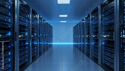 Foto Data center server room showing racks of computer equipment