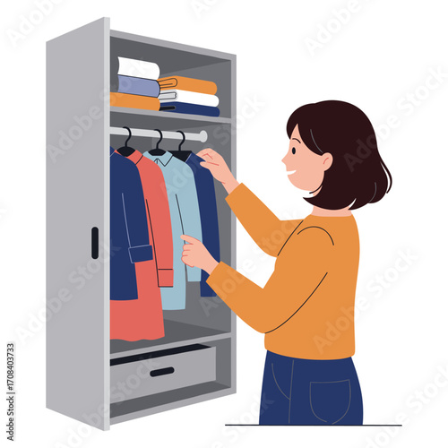 Organizing a closet home illustration indoor space side view lifestyle choices. Vector illustration