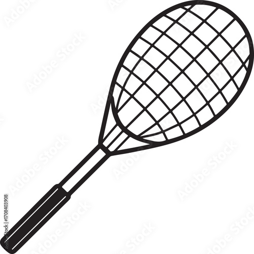 badminton racket line art, coloring book page line art drawing, vector and illustration