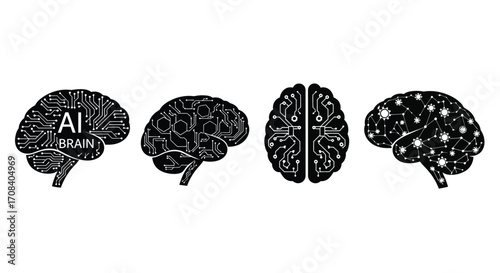 Artificial intelligence brain icons set showing neural network structure and ai concepts vector