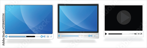 Video player interface design with blue screen and controls.