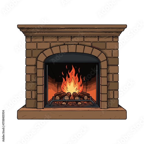 Cozy fireplace blaze living room illustration warm atmosphere front view comfort and relaxation. Vector illustration