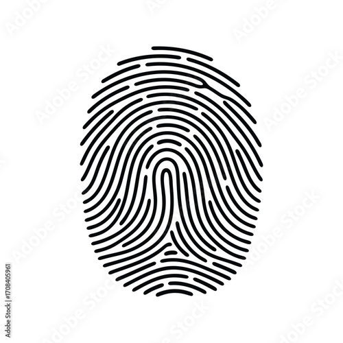 Black and White Fingerprint Vector – Minimalist Biometric Icon for Identity, Security, and Forensic Applications