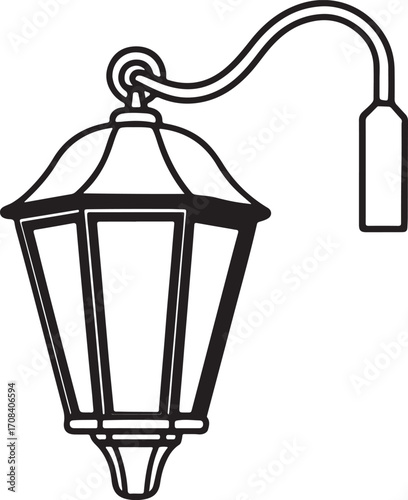 wall lamp line art, coloring book page line art drawing, vector and illustration