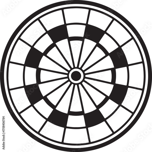 dartboard line art, coloring book page line art drawing, vector and illustration