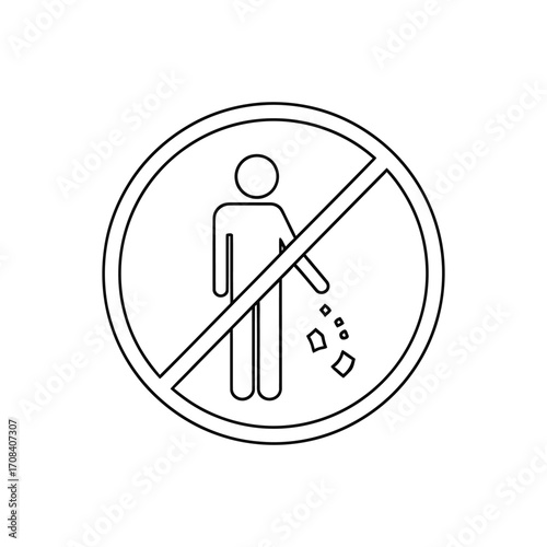 No Littering Sign Icon – Minimalist Vector Symbol for Clean Environment, Public Awareness, and Civic Responsibility